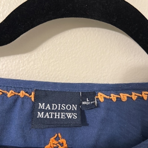 Madison Mathews Navy Tunic with Orange Embroidery Size Large - Picture 6 of 9